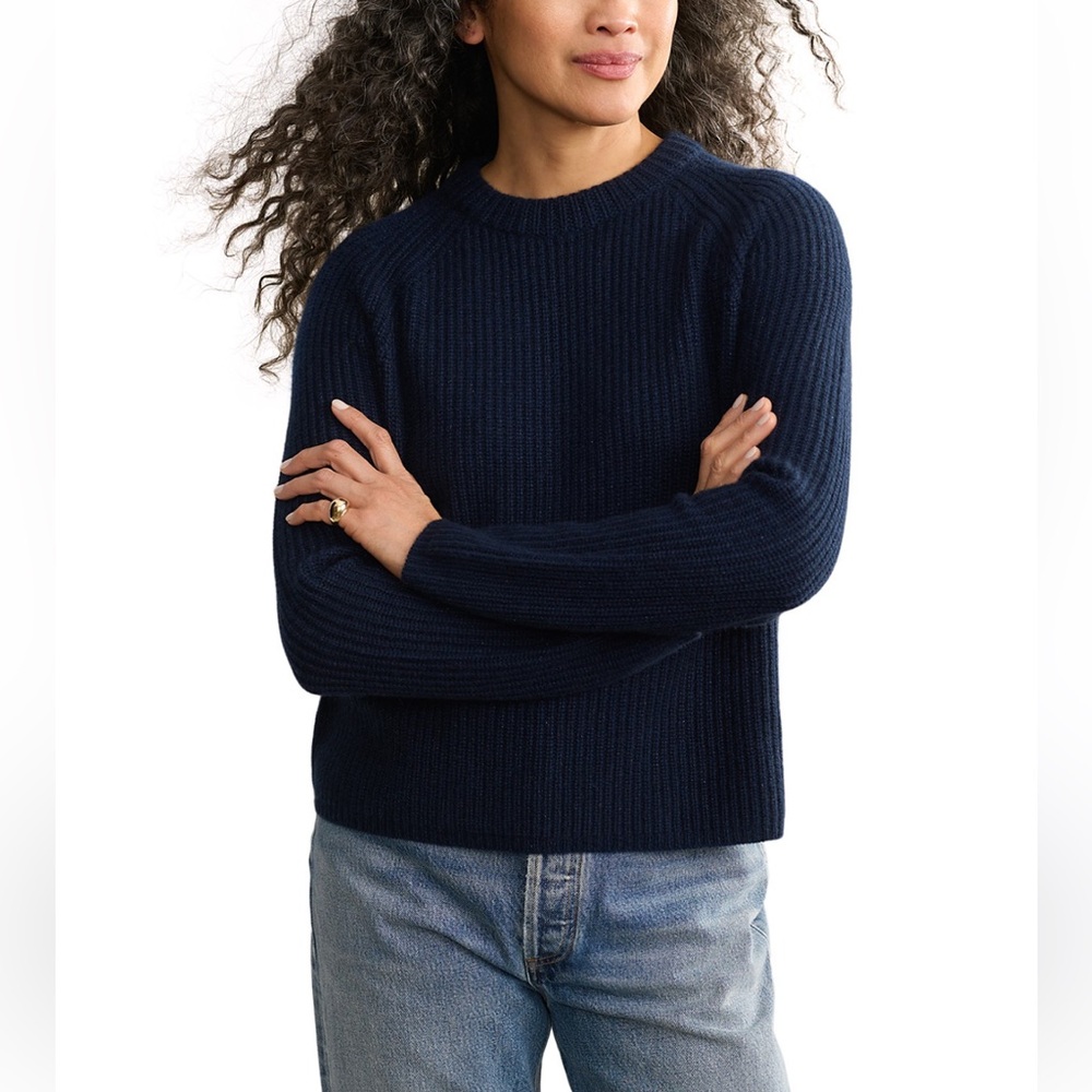 Jenni Kayne Fisherman Cashmere Sweater in Cosmos XS Sparkle Navy
